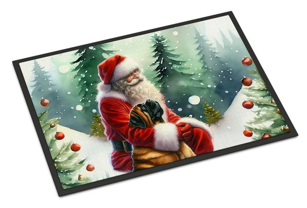 Mastiff And Santa Claus Doormat Front Door Mat Indoor Outdoor Rugs For Entryway, Non Slip Washable Low Pile, 24H X 36W_maomaolike.com