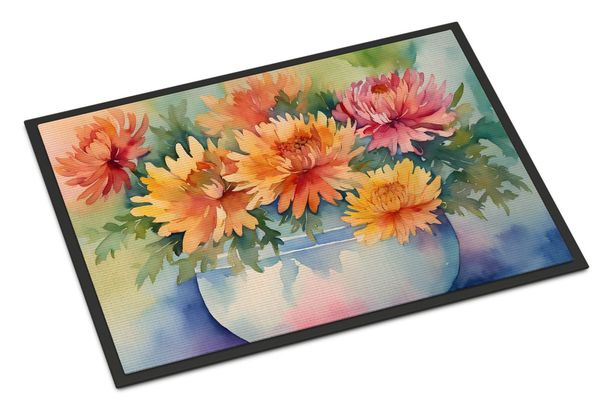 Chrysanthemums In Watercolor Doormat Front Door Mat Indoor Outdoor Rugs For Entryway, Non Slip Washable Low Pile, 24H X 36W_maomaolike.com
