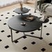 Modern Coffee Table With Two Display Shelves, Black Marble Surfaces, Tripod-inspired Base,Rounded Tabletop Edges_maomaolike.com
