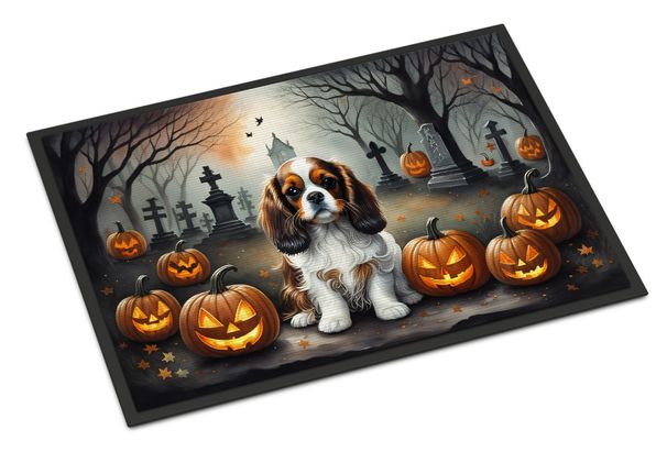 Cavalier Spaniel Spooky Halloween Doormat Front Door Mat Indoor Outdoor Rugs For Entryway, Non Slip Washable Low Pile, 24H X 36W_maomaolike.com
