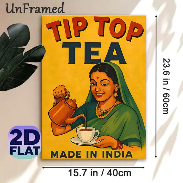 Tip Top Tea Vintage Advertising Painting Poster, Warm-toned Retro Style Poster, Featuring An Indian Lady Pouring Tea, Adds Nostalgic Charm, Ideal For_maomaolike.com