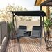 2-Seat Outdoor Porch Swing, With Pivot Storage Table, Cup Holder, & Adjustable Overhead Canopy, Stand's Skid-Resistant Feet Pad, Breathable Mesh Seat, Steel Frame, For Patio, Black_maomaolike.com