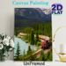 Mountain Railway Scenery Painting Poster, Vivid Riverside Forest & Snow-capped Mountain Scene Poster, Infuses Serene Natural Ambiance, Suitable For_maomaolike.com