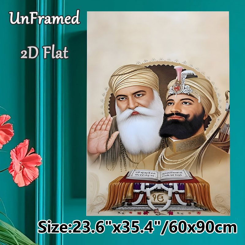 Sikh Gurus Themed Painting Poster, Exquisite Realistic Portrait Poster, Faith-inspired Decor Ideal For Home And Prayer Spaces_maomaolike.com