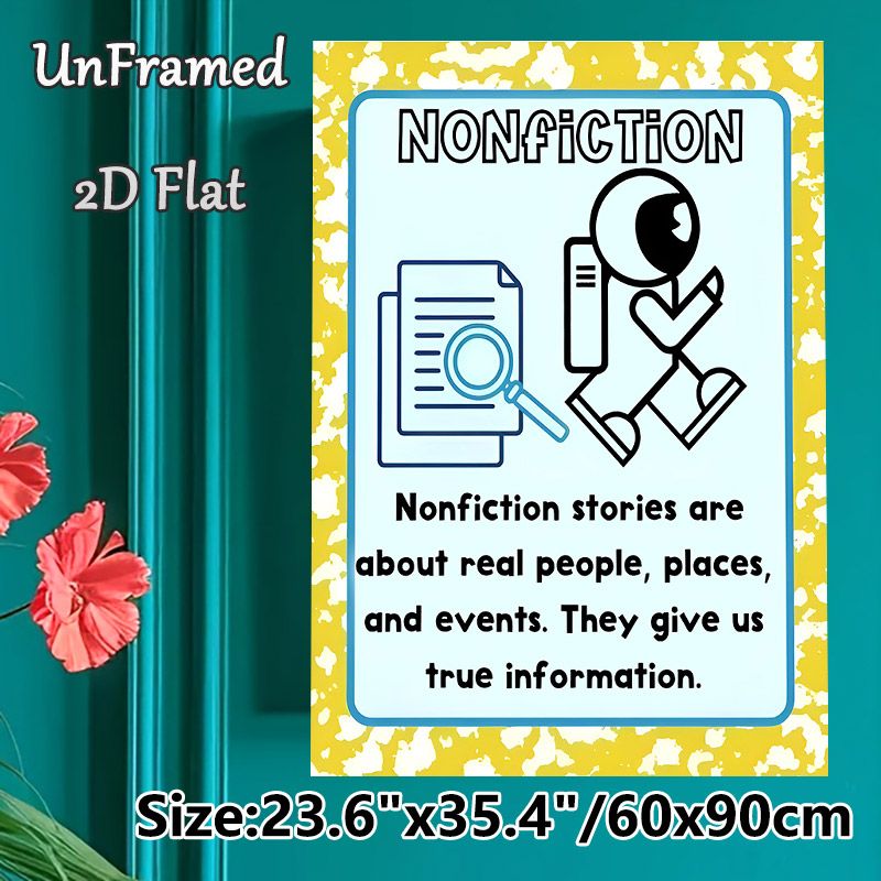 Nonfiction Themed Painting Poster, Bright Cartoon-style Educational Poster, Clearly Explains Nonfiction Content, Ideal For Classroom And Reading_maomaolike.com