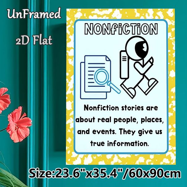 Nonfiction Themed Painting Poster, Bright Cartoon-style Educational Poster, Clearly Explains Nonfiction Content, Ideal For Classroom And Reading_maomaolike.com