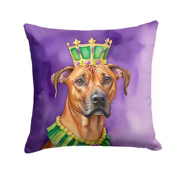 Rhodesian Ridgeback King Of Mardi Gras Throw Pillow Machine Washable, Indoor Outdoor Decorative Pillow For Couch, Bed Or Patio, 14Hx14W_maomaolike.com