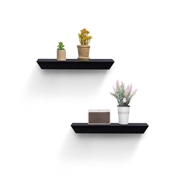 Floating Shelves 18.11" Wall Mounted Wood Shelves For Bathroom, Bedroom, Living Room, Kitchen, Hanging Shelf For Books/Storage/Decor With Invisible Brackets, Black_maomaolike.com