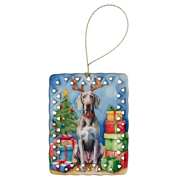 Weimaraner Christmas Reindeer Porcelain Ornament Christmas Tree Hanging Decorations For Home Christmas Holiday, Rectangle, Gift, Multicolor_maomaolike.com