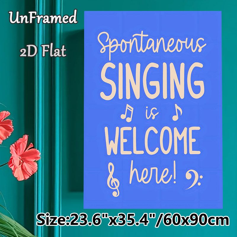Music Slogan Painting Poster, Vibrant Blue Typographic Poster, Cheerful Music-themed Decor Ideal For Living Room, Music Studio Or Casual Home Spaces_maomaolike.com