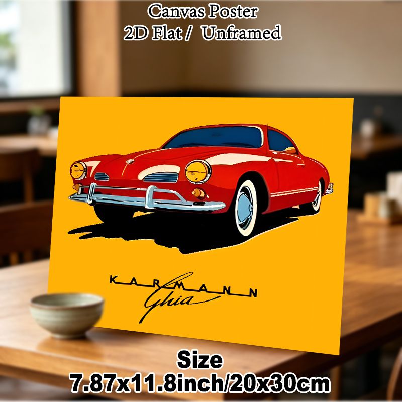 Vintage Karmann Ghia Car Painting Poster, Vibrant Retro Graphic Poster, Stylish Automotive Decor Suitable For Garage, Man Cave Or Living Room_maomaolike.com