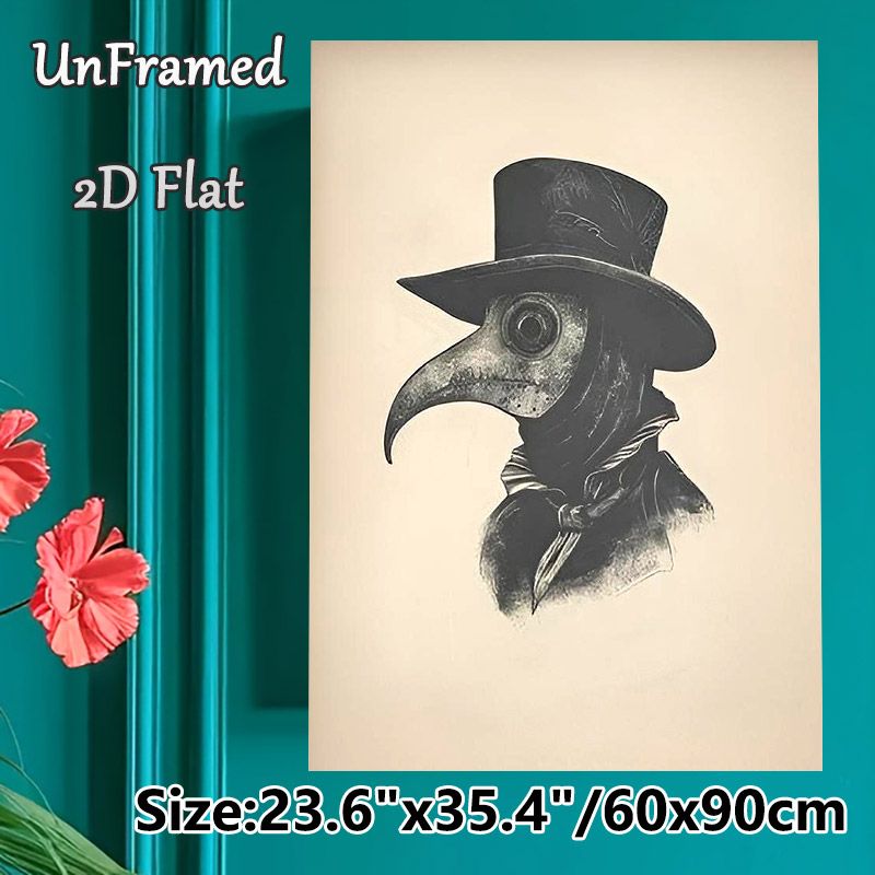 Plague Doctor Painting Poster, Vintage Monochrome Bird-masked Plague Doctor Portrait Poster, Unique Historical Gothic-style Decor Suitable For Home_maomaolike.com