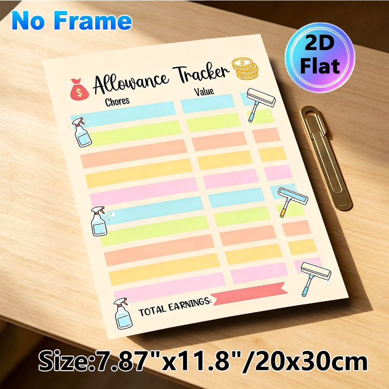 Allowance Tracker Painting Poster, Colorful Chore-themed Illustrated Poster, Practical Tool To Track Chores And Corresponding Earnings For Home_maomaolike.com