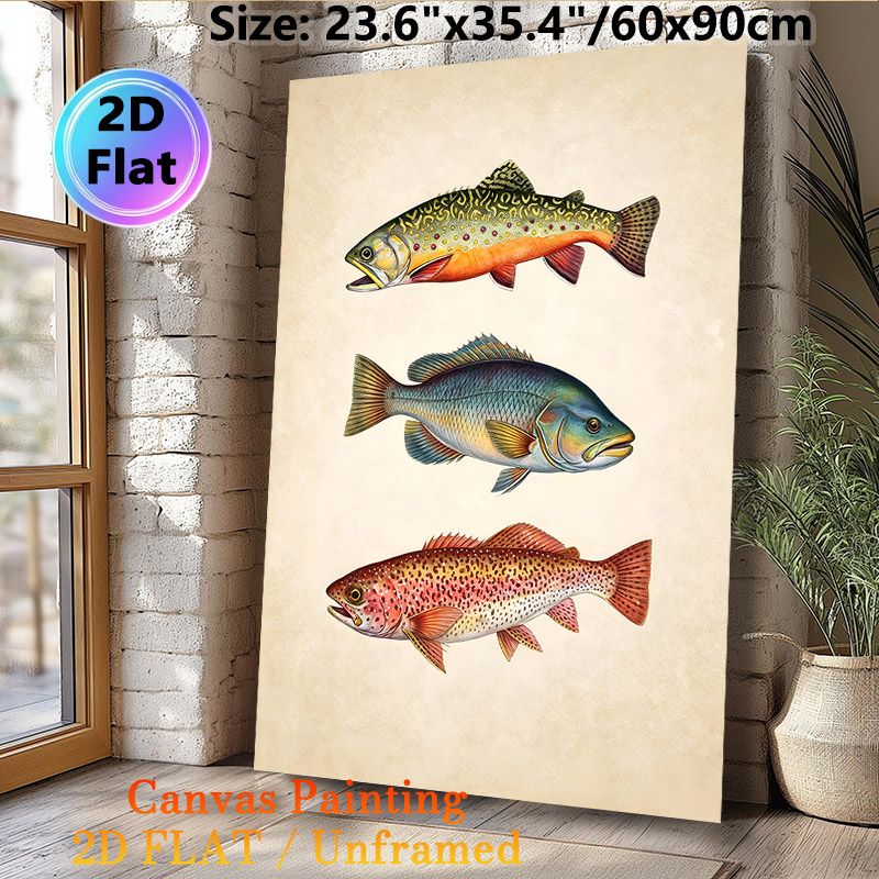 Vintage Fish Painting Poster, Detailed Hand-drawn Colorful Freshwater Fish Poster, Brings Natural Rustic Charm, Ideal For Living Room, Study Or_maomaolike.com