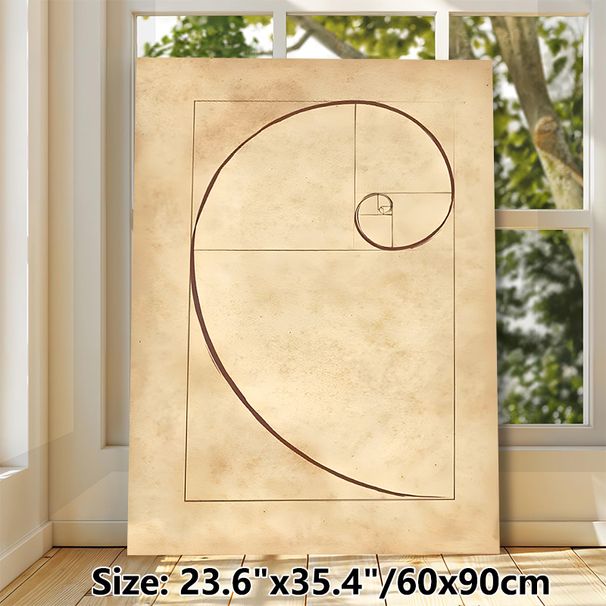 Golden Ratio Fibonacci Spiral Painting Poster, Vintage Aged Paper-style Geometric Poster, Minimalist Mathematical Art Decor For Home Office & Study_maomaolike.com