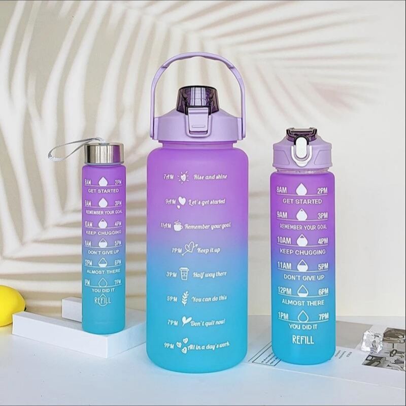 3Pcs Gradient Plastic Set Large Capacity Sports Water Bottle Outdoor Travel Gym Fitness Jugs Student Portable Cup WIth_maomaolike.com