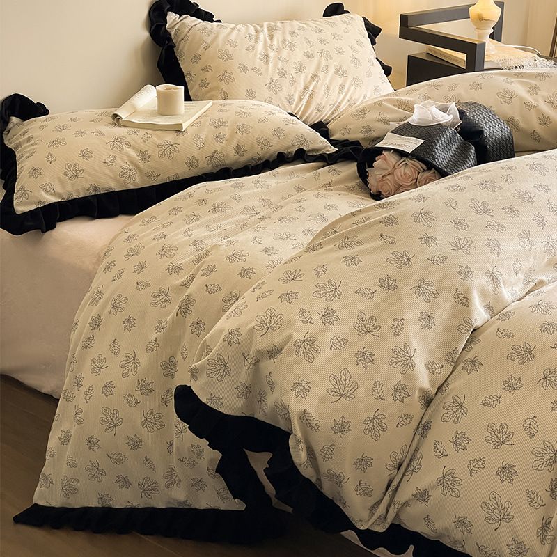 Milk Velvet Four-Piece Set 2024 New Coral Fleece Sheet Duvet Cover Bed Skirt Thickened Warm Autumn Winter Bedding_maomaolike.com