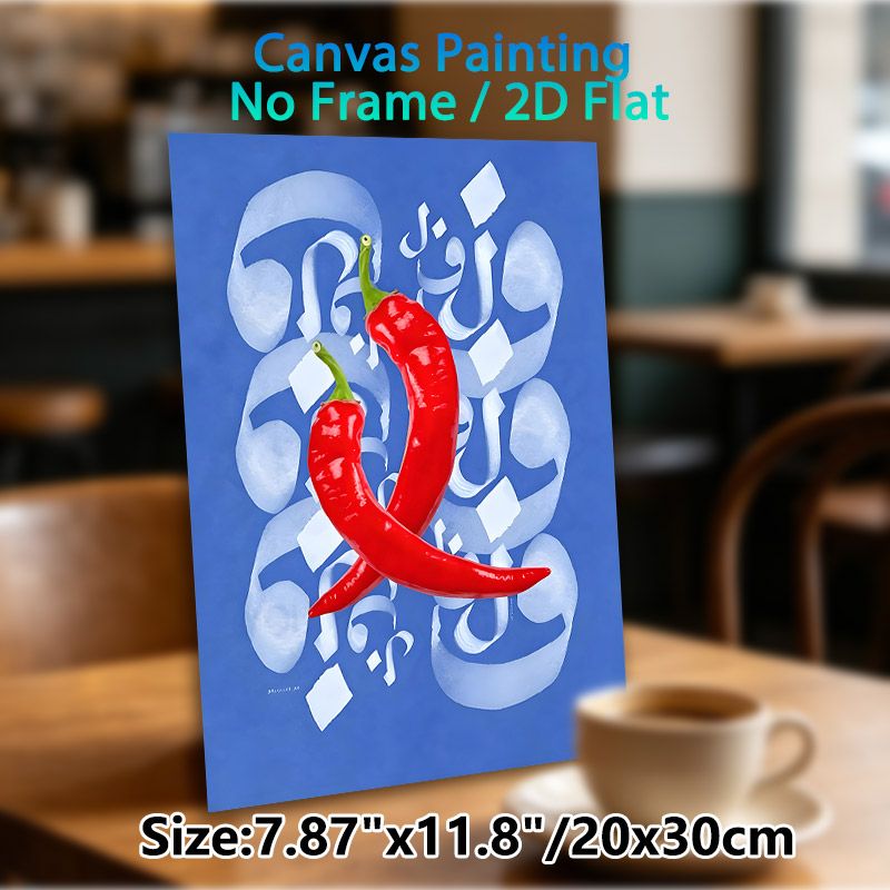 Red Chili Pepper Painting Poster, Vibrant Realistic Red Chilies With Artistic Light-toned Calligraphy-style Pattern Poster, Eye-catching Culinary_maomaolike.com