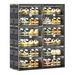 6 Tiers 24 Pairs Hard Plastic Shoe Storage Organizer Cabinet For Entryway, Large Stackable Collapsible Sneaker Shoe Box Organizer For Closet, Portable Folding Shoe Cabinet With Doors, Black_maomaolike.com
