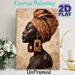 African Woman Painting Poster, Elegant Oil Painting Style Poster, Warm-toned Portrait Of A Woman With Ornate Headwrap And Bold Earrings, Adds Cultural_maomaolike.com