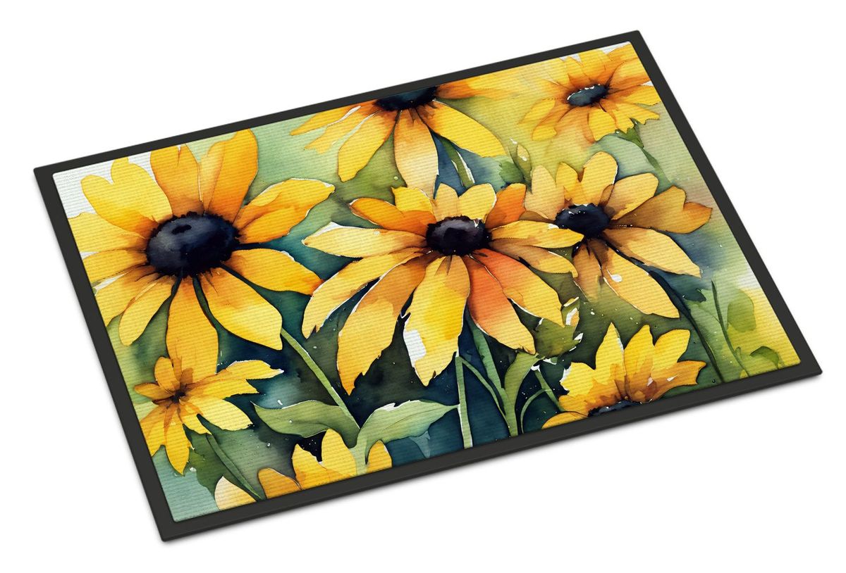 Maryland Black-Eyed Susans In Watercolor Doormat Front Door Mat Indoor Outdoor Rugs For Entryway, Non Slip Washable Low Pile, 24H X 36W_maomaolike.com
