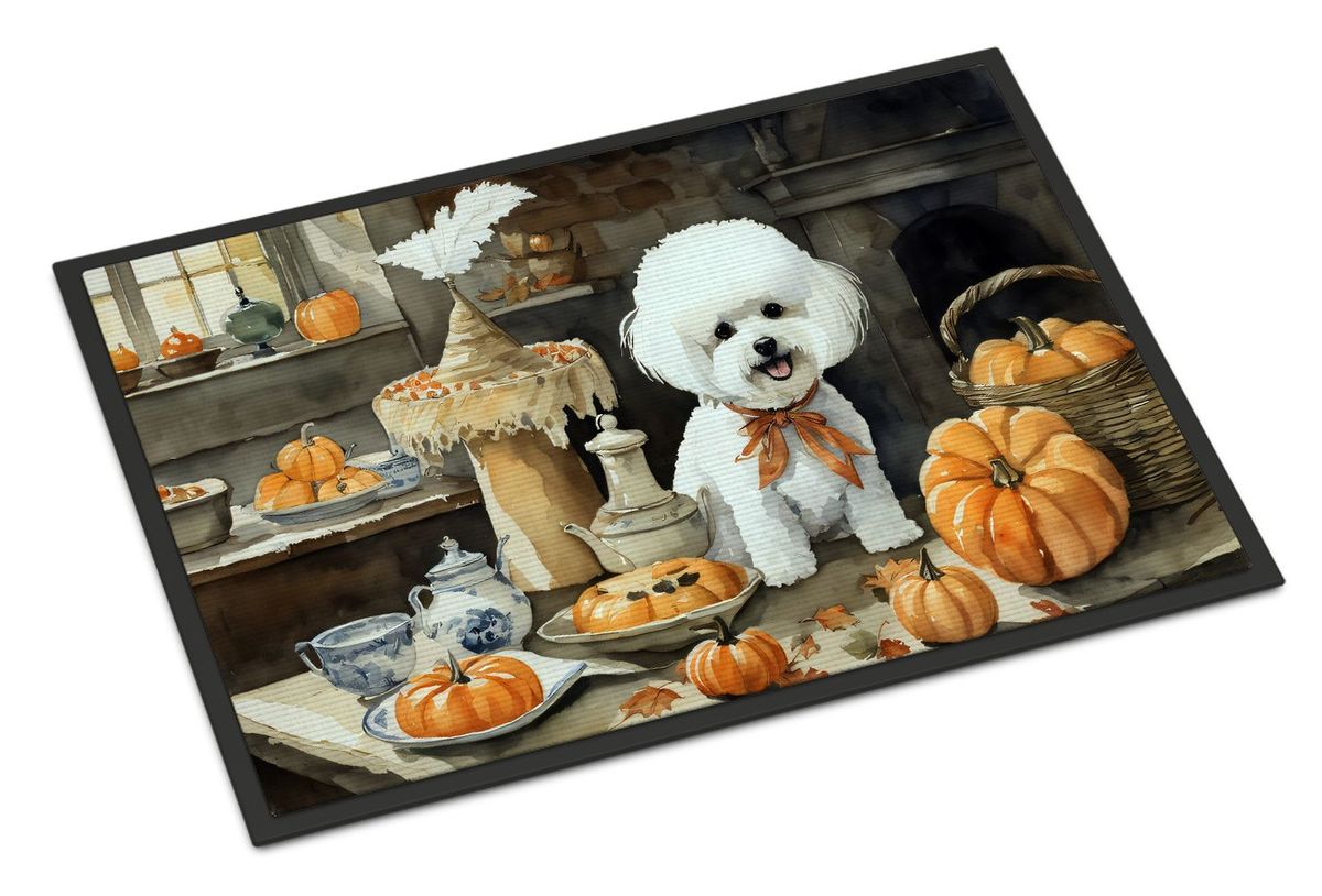 Bichon Frise Fall Kitchen Pumpkins Doormat Front Door Mat Indoor Outdoor Rugs For Entryway, Non Slip Washable Low Pile, 24H X 36W_maomaolike.com