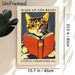 Reading Cat "Wake Up And Read" Painting Poster, Vintage Retro 1961 Library Themed Cat With Glasses Reading Book Poster, Literary Decor Ideal For Study_maomaolike.com