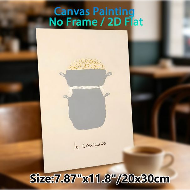 Couscous Cooking Pot Painting Poster, Minimalist Soft-toned Hand-drawn Pot With Couscous Grains Poster, Simple Culinary-themed Decor For Kitchen_maomaolike.com