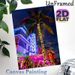 Neon Coastal Hotel Night View Painting Poster, Vibrant Retro Neon-lit Scene Poster, Eye-catching Colorful Resort With String-lighted Palm Trees_maomaolike.com