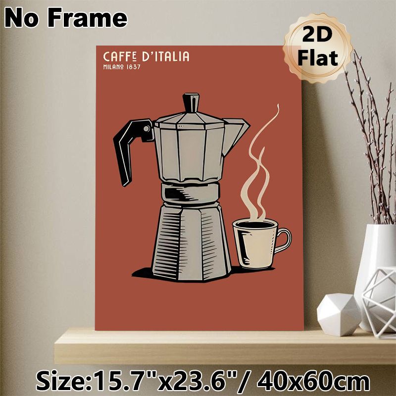 Italian Coffee Themed Painting Poster, Vintage Retro Moka Pot & Steaming Coffee Cup Poster, Cozy Coffee-inspired Decor Suitable For Kitchen, Coffee_maomaolike.com