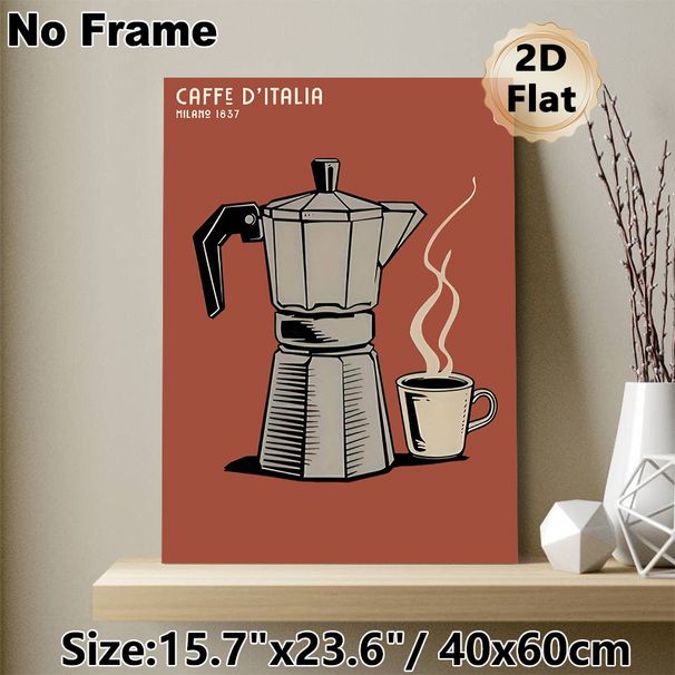 Italian Coffee Themed Painting Poster, Vintage Retro Moka Pot & Steaming Coffee Cup Poster, Cozy Coffee-inspired Decor Suitable For Kitchen, Coffee_maomaolike.com
