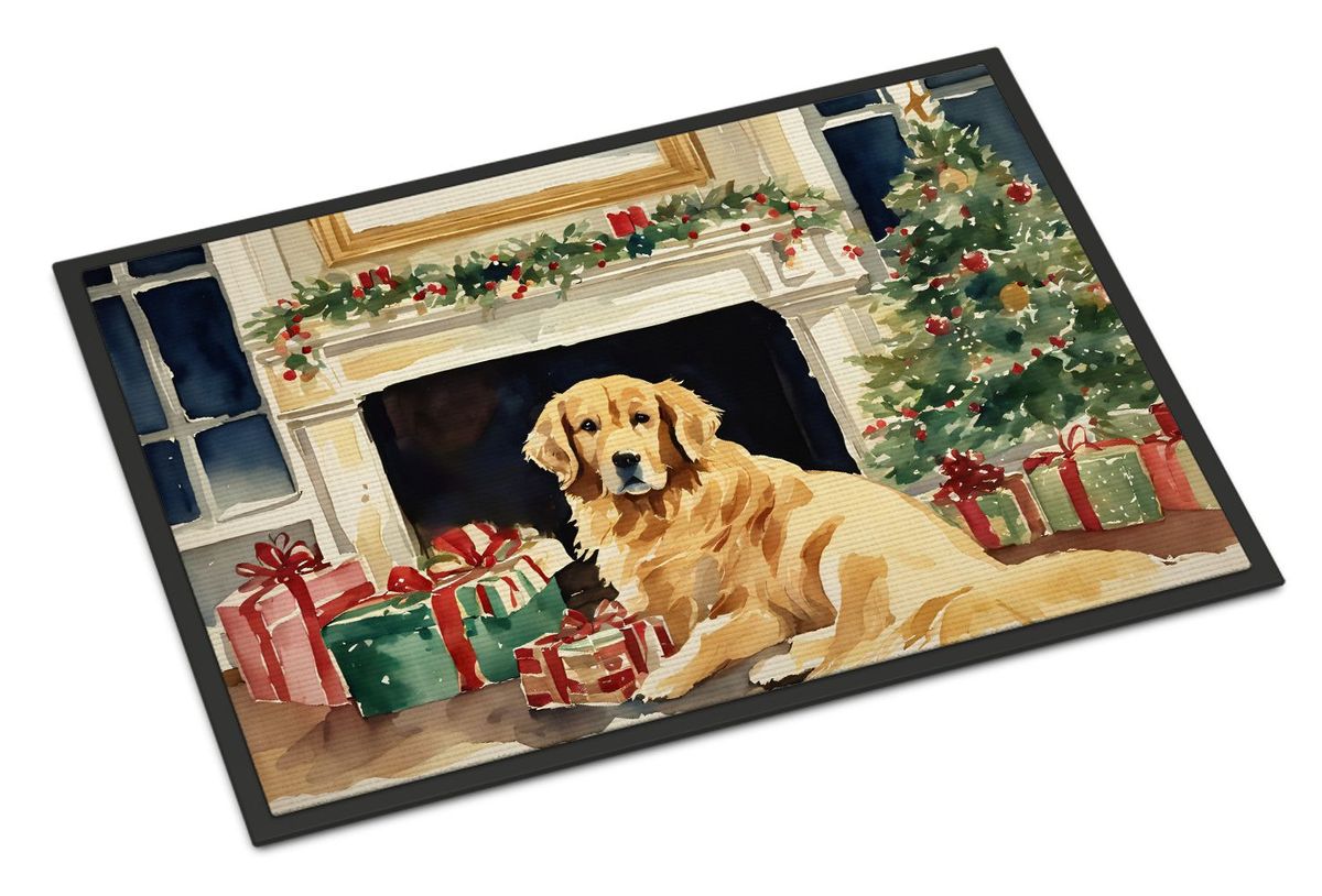 Golden Retriever Cozy Christmas Doormat Front Door Mat Indoor Outdoor Rugs For Entryway, Non Slip Washable Low Pile, 24H X 36W_maomaolike.com