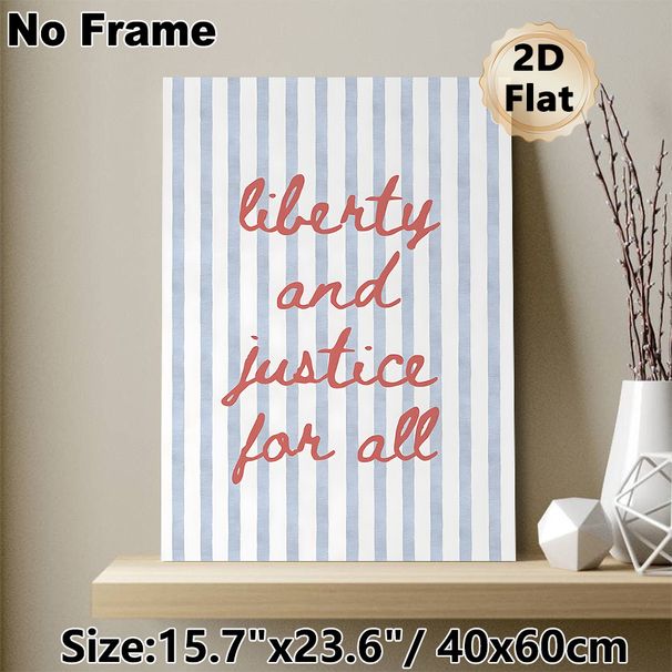 Liberty And Justice Themed Painting Poster, Soft-hued Handwritten Script With Blue Vertical Stripe Poster, Inspirational Typography Decor Ideal For_maomaolike.com