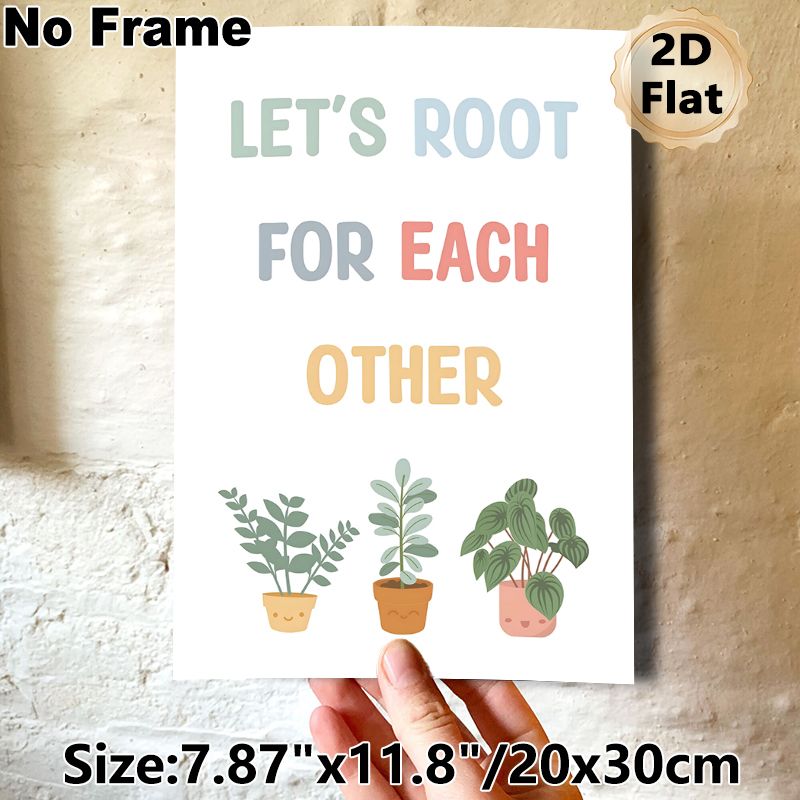 Cute Potted Plant Motivational Painting Poster, Pastel-colored Cartoon Potted Plants & Inspirational Quote Poster, Warm Uplifting Decor Ideal For Home_maomaolike.com