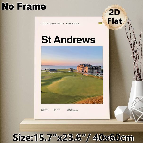 St Andrews Golf Course Painting Poster, Serene Coastal Golf Course Scene Poster, Showcases Iconic Historic Golf Course Details, Ideal For Home Walls_maomaolike.com