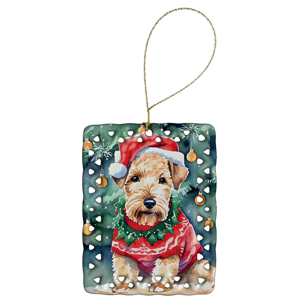 Lakeland Terrier Christmas Porcelain Ornament Christmas Tree Hanging Decorations For Home Christmas Holiday, Rectangle, Gift, Multicolor_maomaolike.com