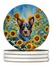 Australian Cattle Dog In Sunflowers Large Sandstone Coasters Pack Of 4 Absorbent Round Coasters Decor Gifts For Men Or Women, 4 In, Multicolor_maomaolike.com