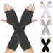 Unisex Long half-finger gloves with wooden ear edge Knitted warm cotton solid color open finger ruffled extended gloves_maomaolike.com