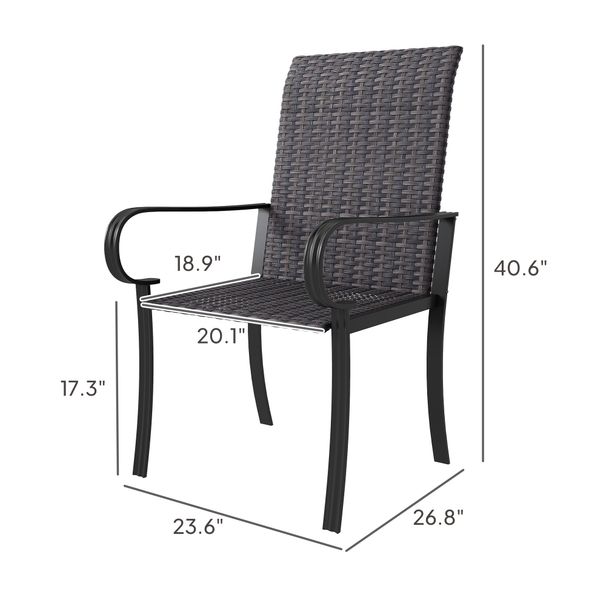 Set Of 2 Outdoor Wicker Dining Chairs With Armrest, Steel Frame, High Back And Deep Seating, Brown_maomaolike.com
