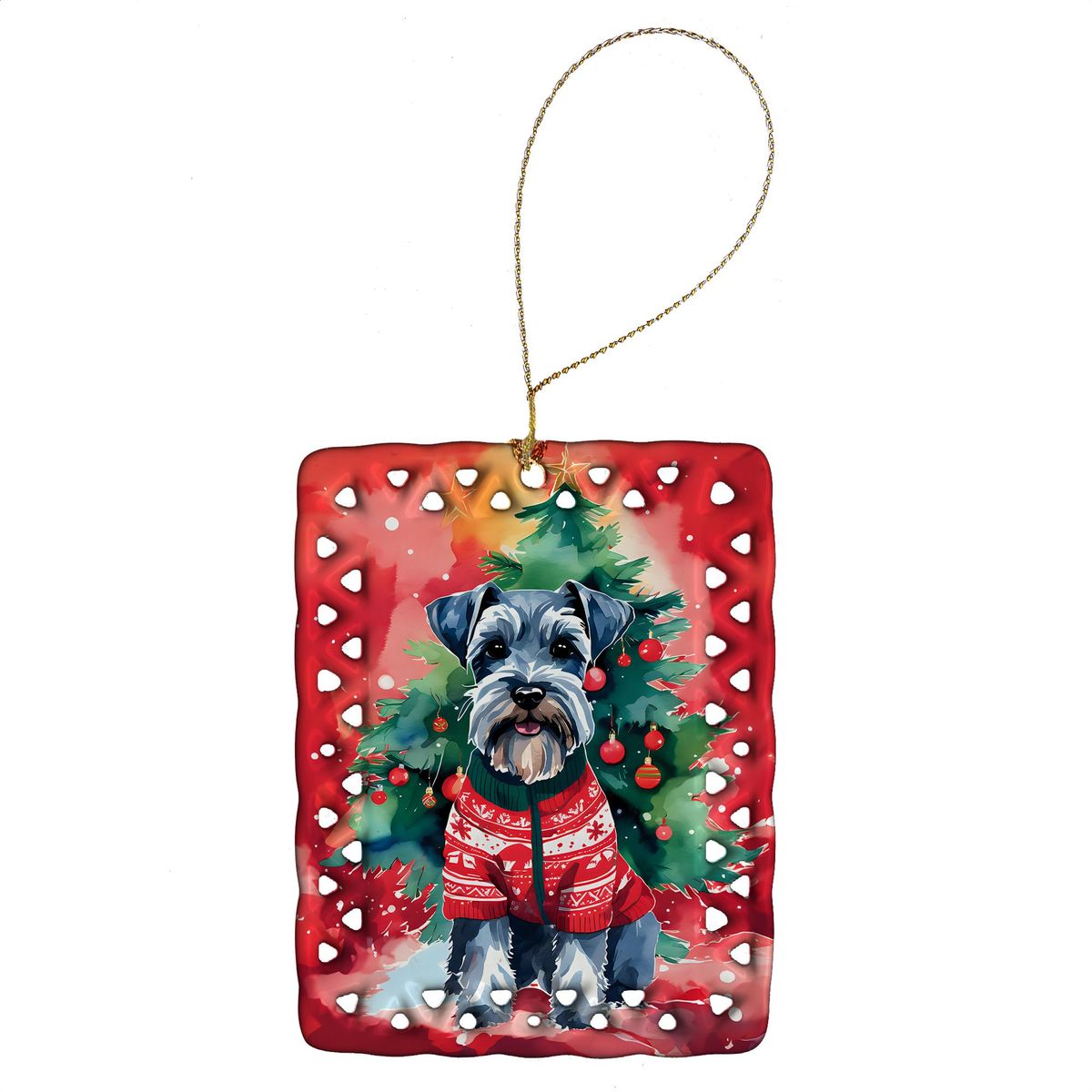 Schnauzer Christmas Porcelain Ornament Christmas Tree Hanging Decorations For Home Christmas Holiday, Rectangle, Gift, Multicolor_maomaolike.com