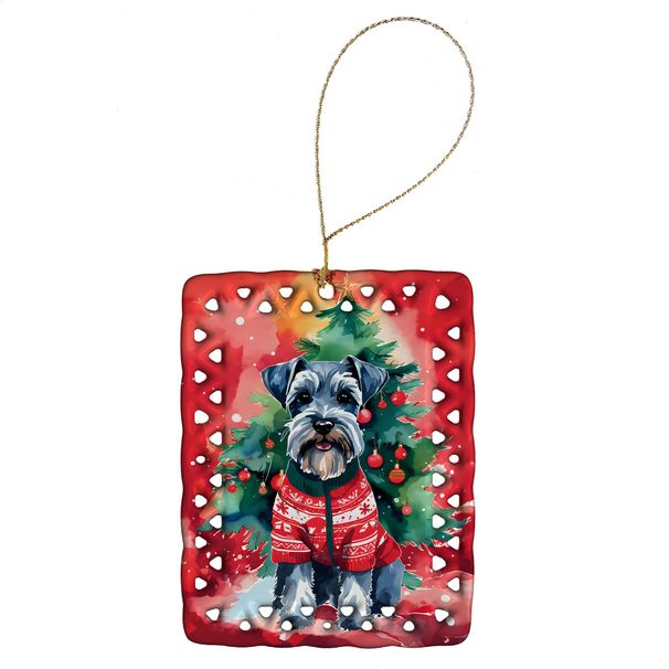 Schnauzer Christmas Porcelain Ornament Christmas Tree Hanging Decorations For Home Christmas Holiday, Rectangle, Gift, Multicolor_maomaolike.com