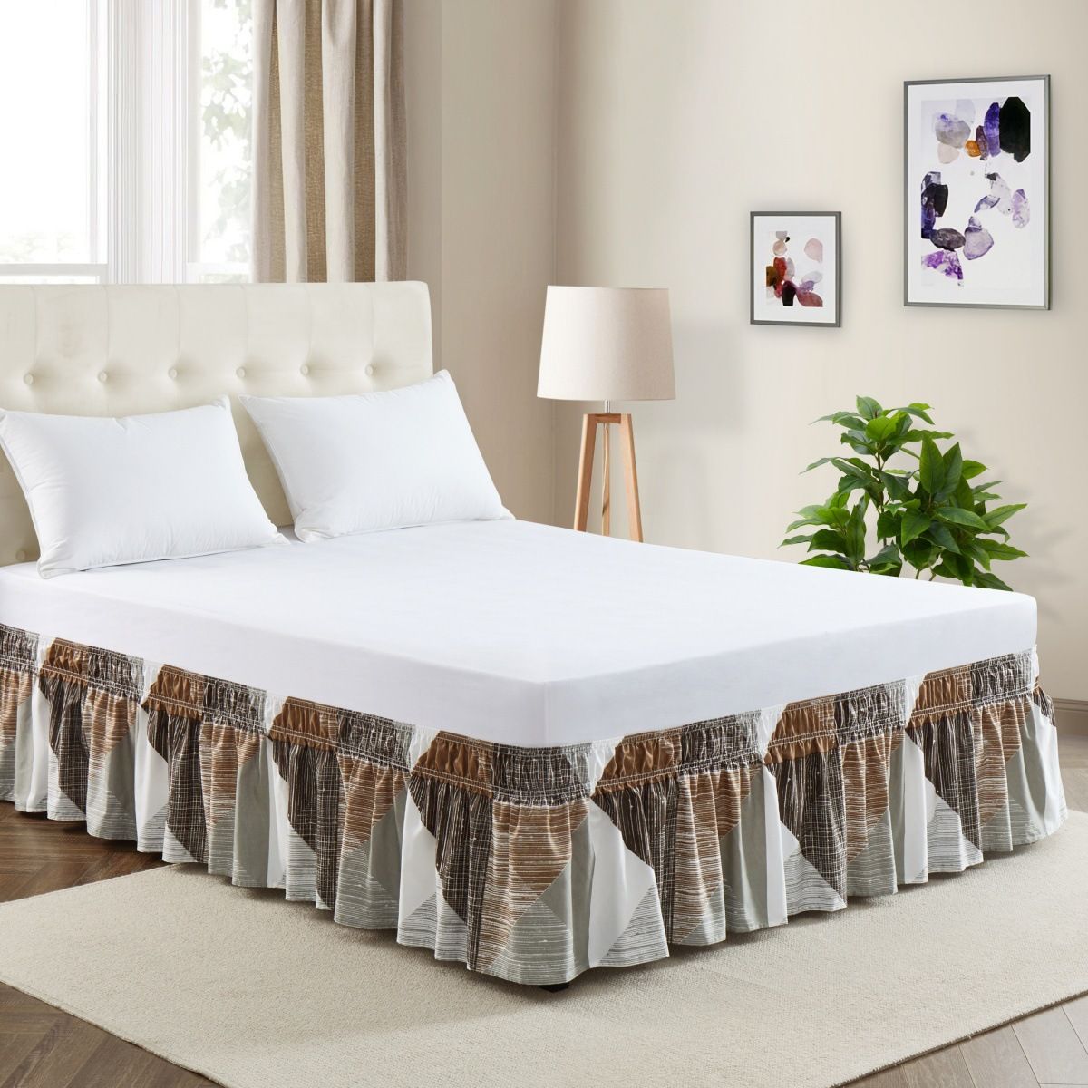 Gray Brown Worn Single Piece Elastic Pleated Bed Apron Hotel Linen Bedside Skirt_maomaolike.com