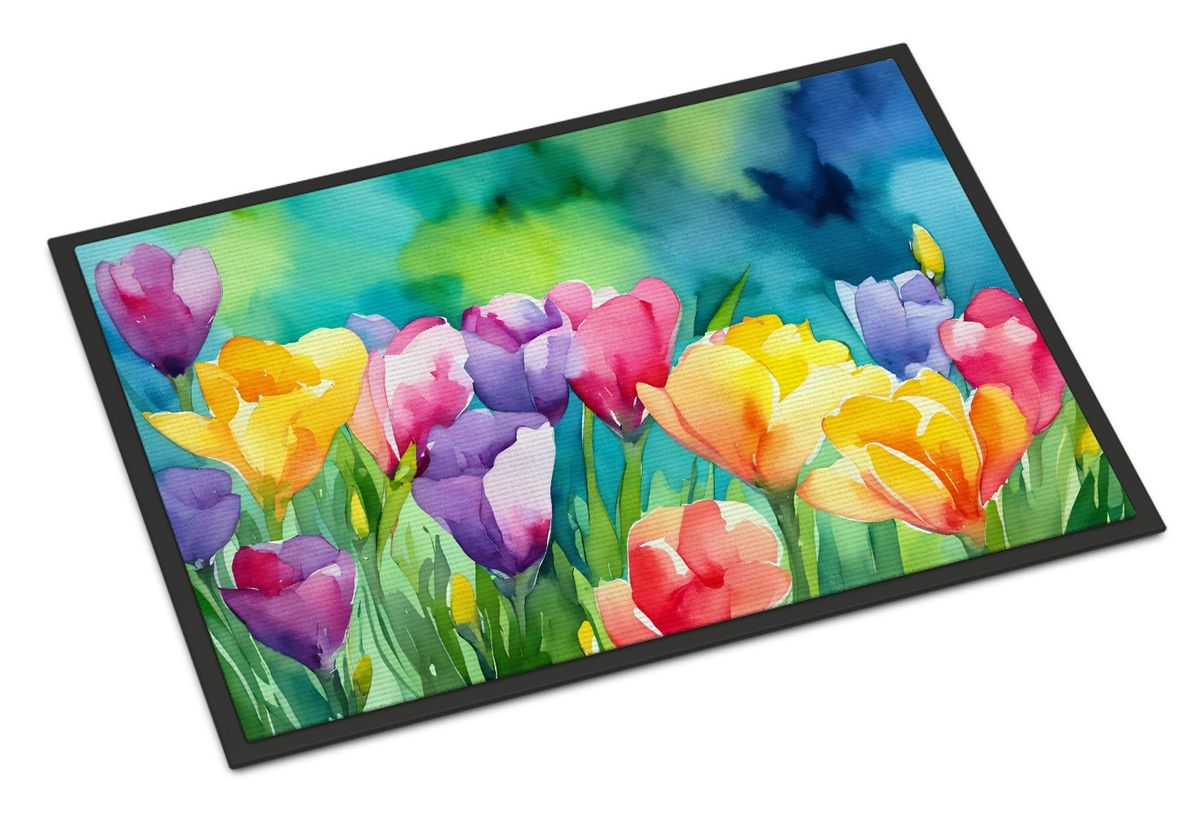 Freesias In Watercolor Doormat Front Door Mat Indoor Outdoor Rugs For Entryway, Non Slip Washable Low Pile, 24H X 36W_maomaolike.com