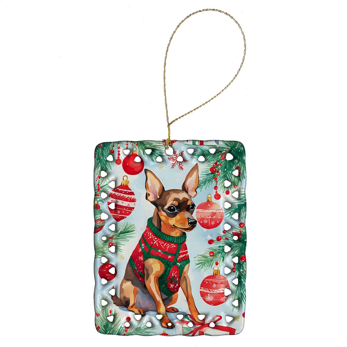 Miniature Pinscher Christmas Porcelain Ornament Christmas Tree Hanging Decorations For Home Christmas Holiday, Rectangle, Gift, Multicolor_maomaolike.com