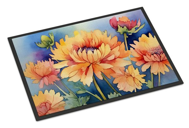 Chrysanthemums In Watercolor Doormat Front Door Mat Indoor Outdoor Rugs For Entryway, Non Slip Washable Low Pile, 24H X 36W_maomaolike.com