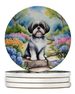 Shih Tzu Spring Path Large Sandstone Coasters Pack Of 4 Absorbent Round Coasters Decor Gifts For Men Or Women, 4 In, Multicolor_maomaolike.com