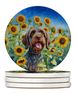 Wirehaired Pointing Griffon In Sunflowers Large Sandstone Coasters Pack Of 4 Absorbent Round Coasters Decor Gifts For Men Or Women, 4 In, Multicolor_maomaolike.com