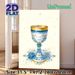 Chalice Themed Painting Poster, Exquisite Blue & Gold Vintage Patterned Chalice With Floral Accents Poster, Elegant Decorative Piece Ideal For Living_maomaolike.com