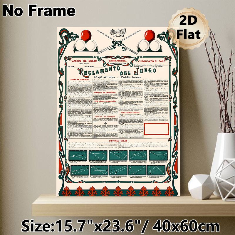 Billiards Rules Painting Poster, Vintage Ornate Detailed Billiard Game Regulation Poster, Informative Classic Design Ideal For Game Rooms And Billiard_maomaolike.com