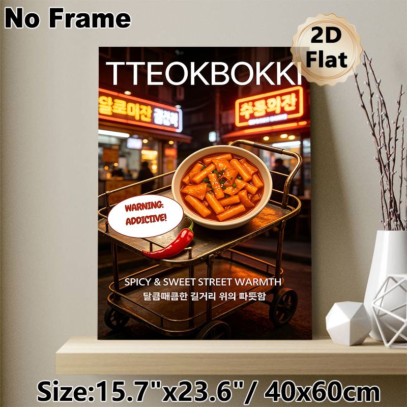Tteokbokki Themed Painting Poster, Vibrant Neon-lit Korean Street Food Scene Poster, Appetizing Spicy-sweet Design, Ideal For Restaurants And Kitchen_maomaolike.com